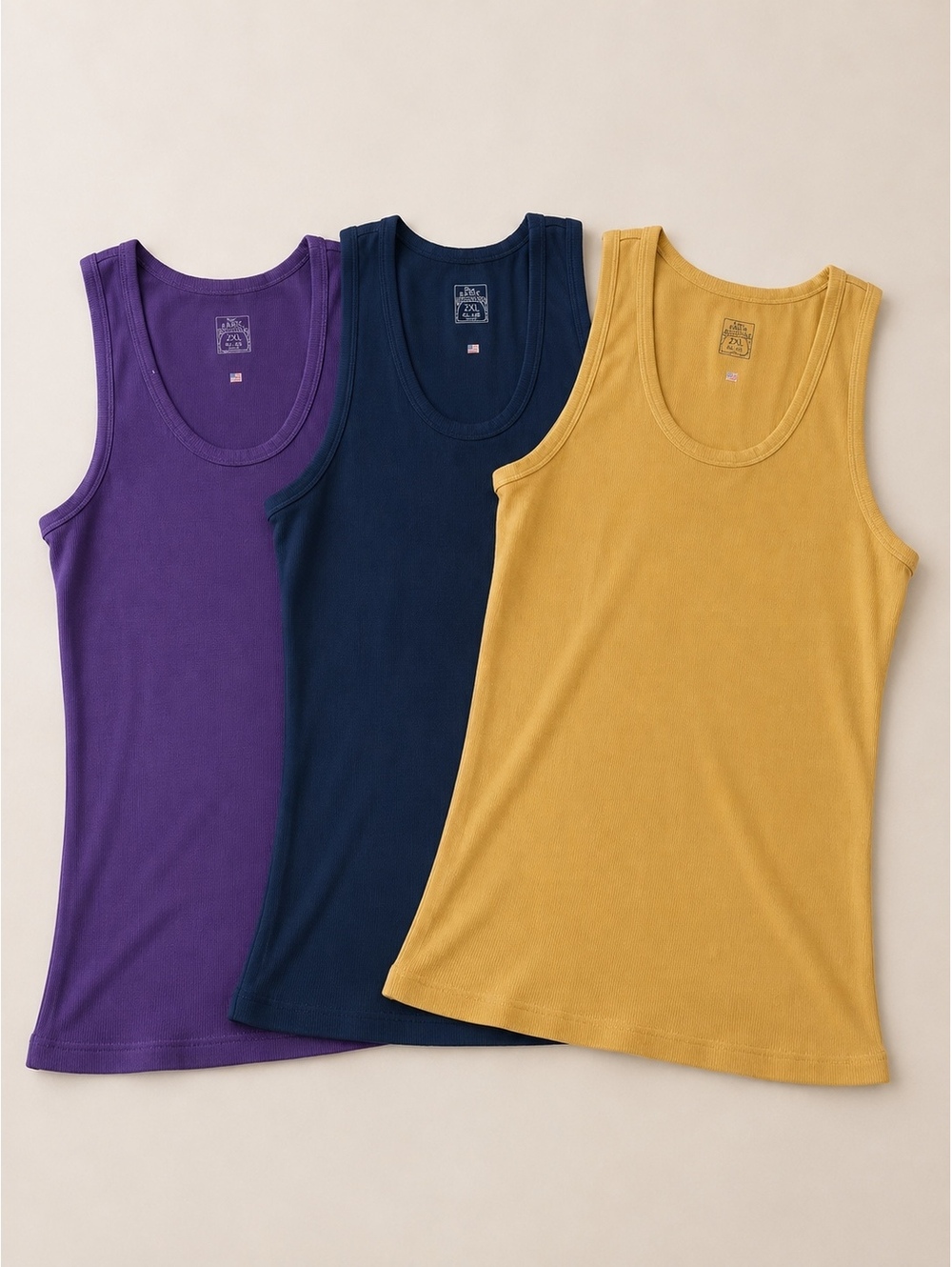 Sexy Basics Set of 3 Ribbed Tank Tops 100% Cotton 2XL
